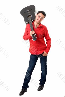 Guitarist. Man in red shirt.