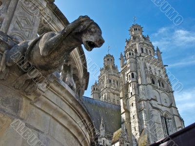 Tours Cathedral with daze gargoyle