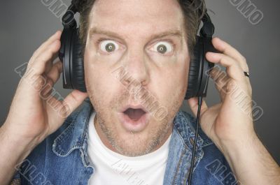 Shocked Man Wearing Headphones
