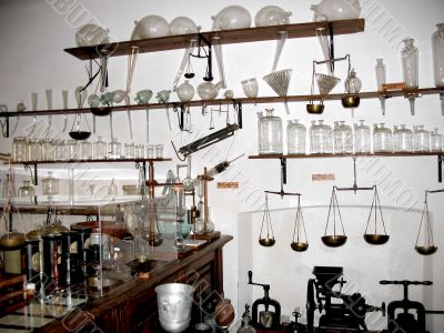 Flasks in old pharmacy