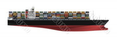 Container ship isolated front view