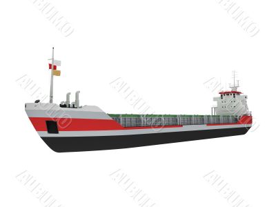 Big cargo ship isolated front view