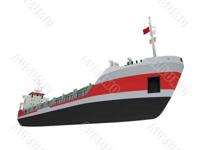 Big cargo ship isolated front view