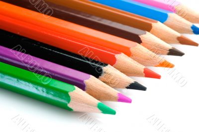 Pencils of many colors aligned