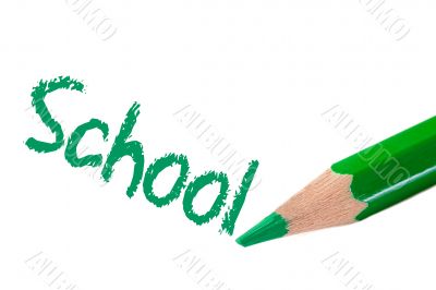 Pencil green writing the word school