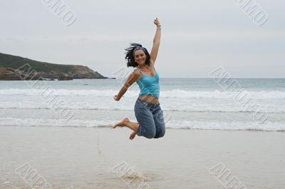 Happy woman jumping