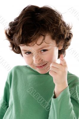 Funny boy pointing the finger