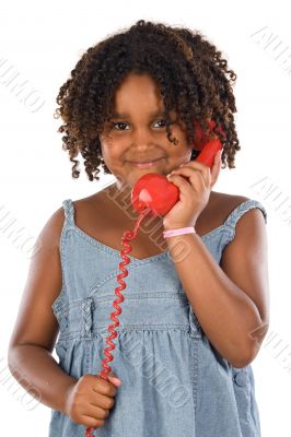Pretty girl with red phone