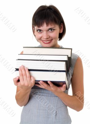 student with thick books