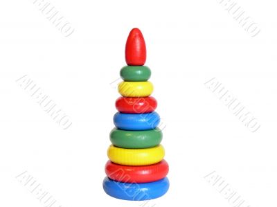 Wooden children`s toy pyramid a puzzle. Isolates.