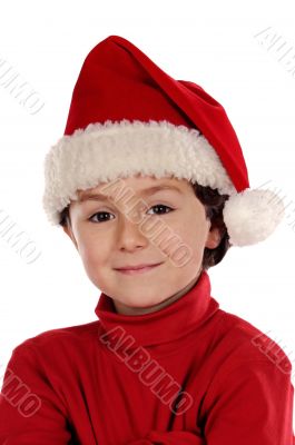 Boy dressed in red hat with Christmas