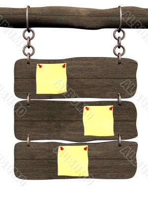 Old board hanging on a circuit. 3D image.