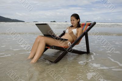 Teenager, vacation with laptop