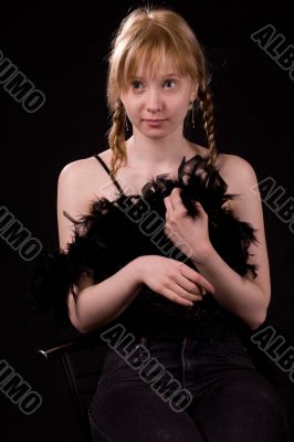 blonde girl on black