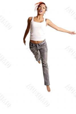 young woman jumps