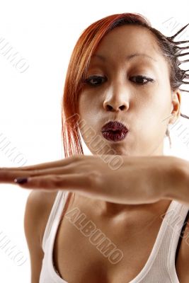 woman blowing hand