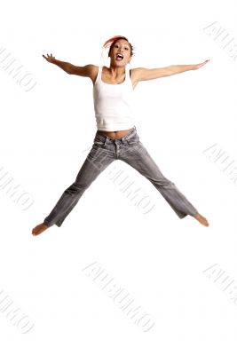 young woman jumps