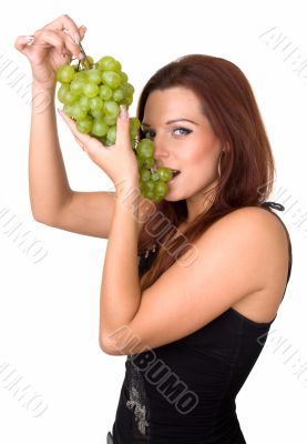 girl with green grapes