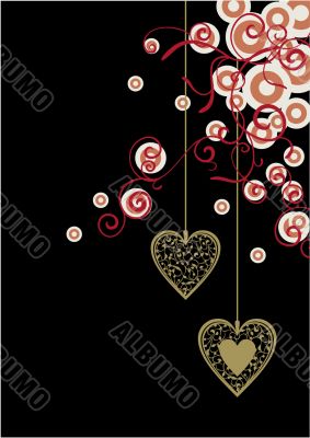 black backdrop with gold hearts