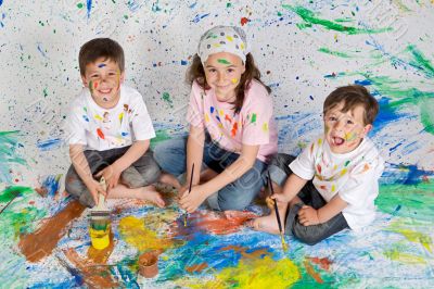 Children playing with painting