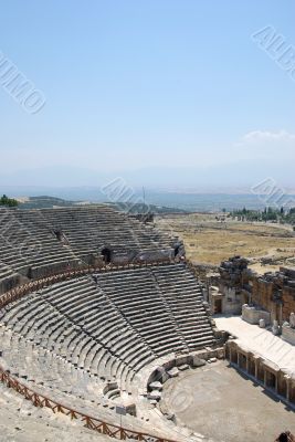 Amphitheater in ancient city Hierapolis. Pamukkale, Turkey. Midd