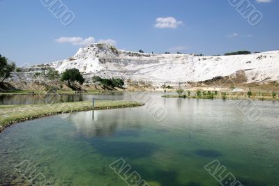 Lake in Pamukkale. Ancient city Hierapolis, Turkey.