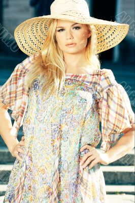 Blond Woman Wearing Sun Hat