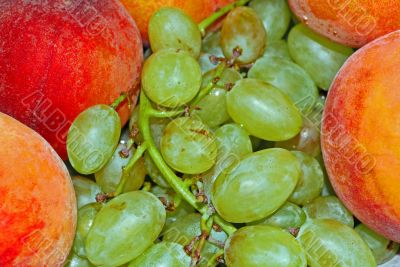 appetizing bunch of grapes and peach