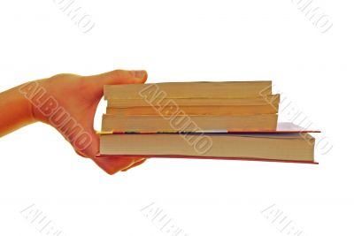 hand holds different books