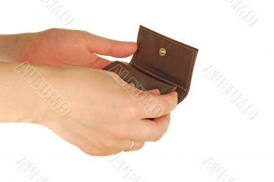  womanish hand holds a purse
