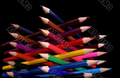 Colorful pencils tower bottom view