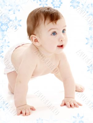 crawling baby boy looking up