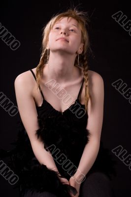 blonde girl on black