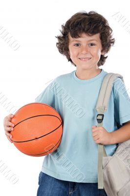 Student boy blond with a basketball