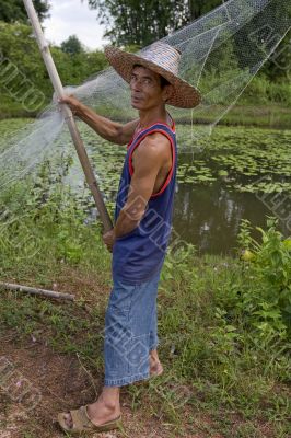 Fisherman with stave, Asia