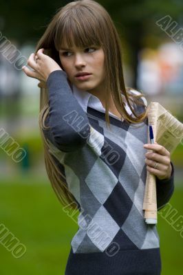 girl with newspaper