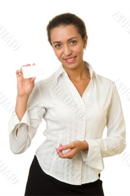 woman with empty business card