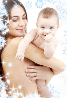 clean baby in mother hands