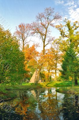 Colors and reflections in autumn park