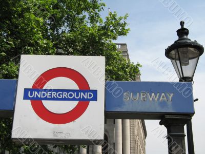 red and blue underground sign