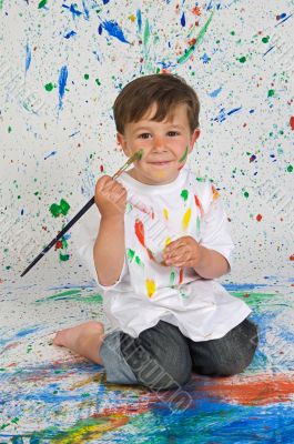 Funny little boy with his face painted