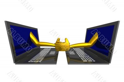 stretched hand from a computer. 3d image.