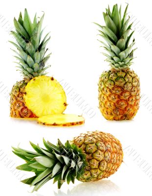 set of fresh ripe pineapples