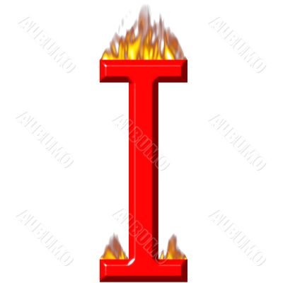 3D Letter I on Fire