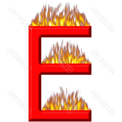 3D Letter E on Fire