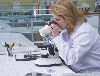 Looking through a microscope