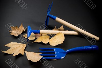 Garden tools and leafs