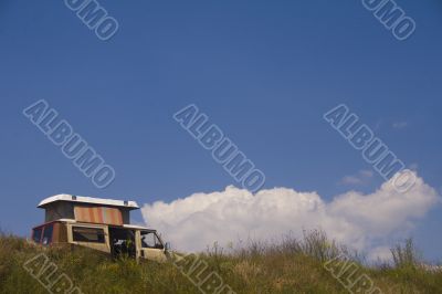 Camper van on hill