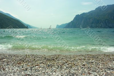 Surfers on Garda lake