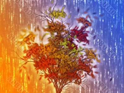 Tree with falling leaves, illustration